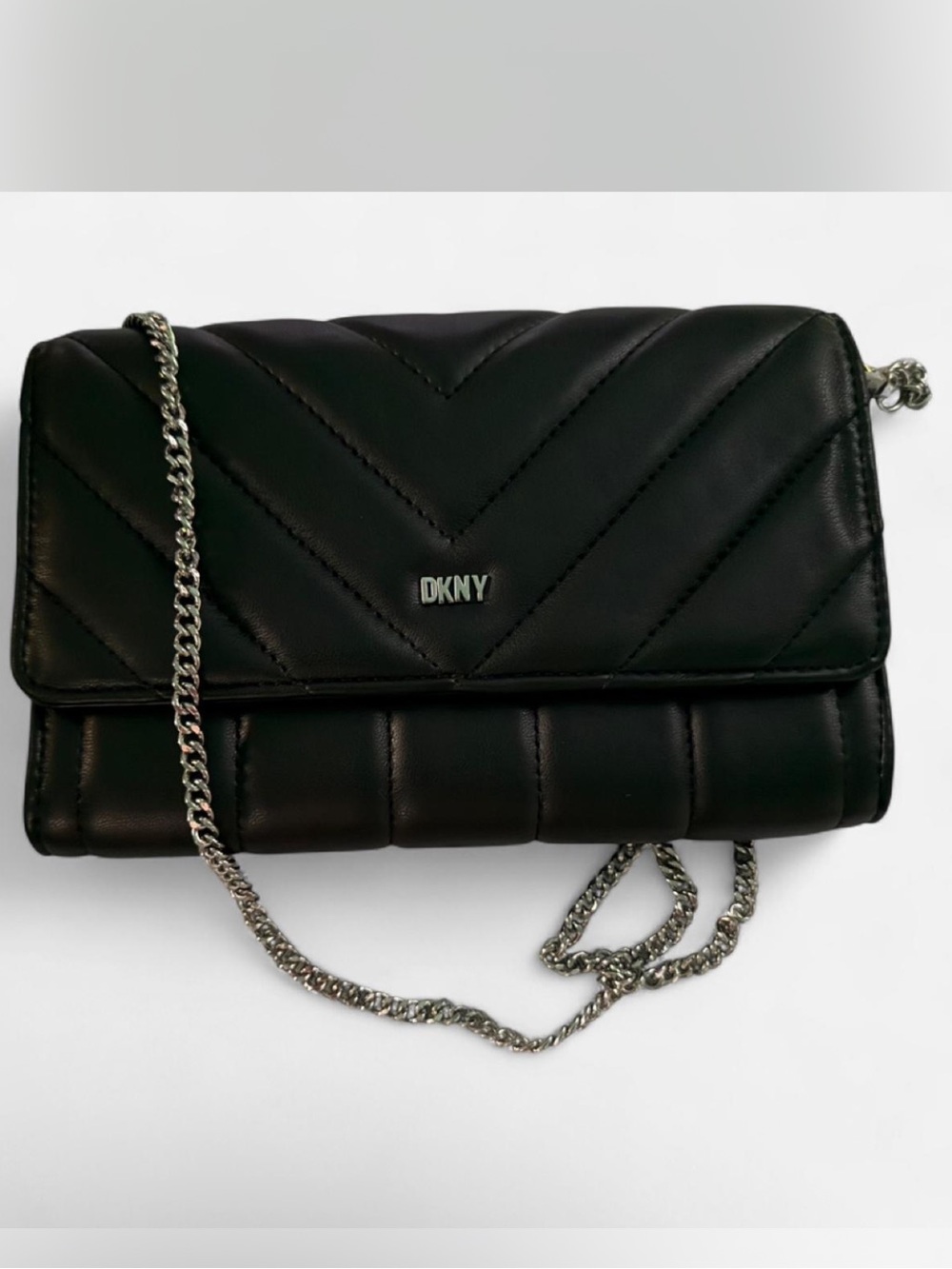 DKNY Black Quilted Crossbody with Silver Chain Strap